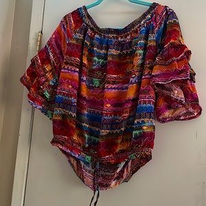 Off the shoulder (on shoulder if you’d like) multi color top